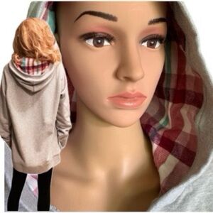 LandsEnd HOODIE TUNIC Wm FRENCH TERRY w/ FLANNEL Lined Hood Generous Relaxed Fit